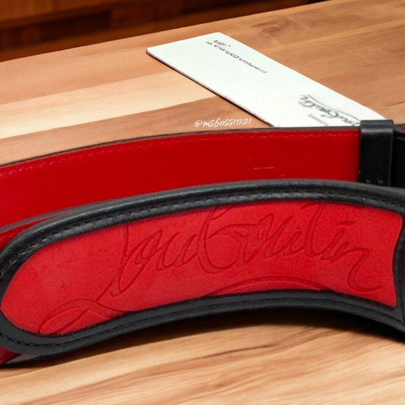 Christian Louboutin LOUBI Logo Spike Studded Leather Belt Black Gold - Picture 4 of 10